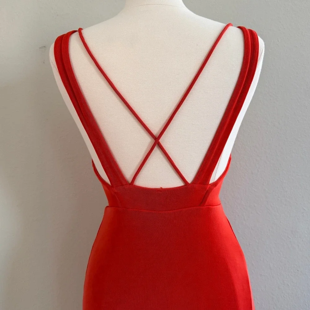 Free People Hypnotized Maxi Dress Womens Small Slinky Red Orange‎ Cutout Ruched